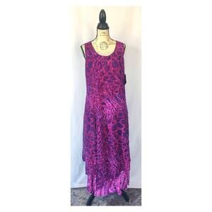 Phool Vintage Overlay‎ Rayon Sleeveless Midi Dress S Purple Pink Animal Print